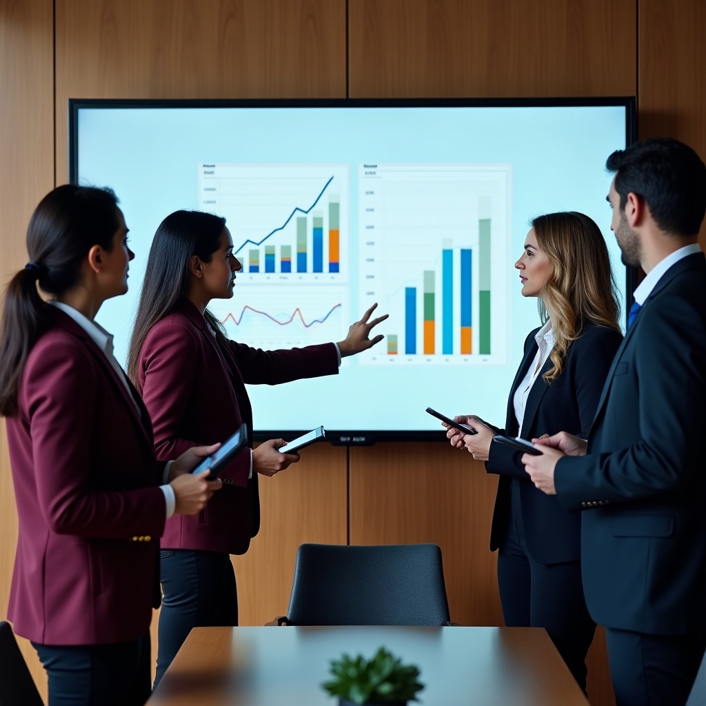 Consulenti interpretano insieme i risultati di una dashboard analitica